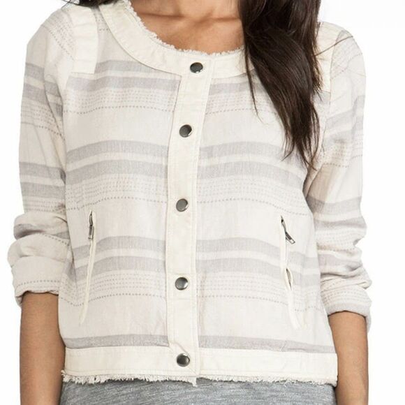 Jack BB Dakota Womens Striped Linen Blazer Jacket Size L Neutral Chic Coastal - Picture 3 of 13